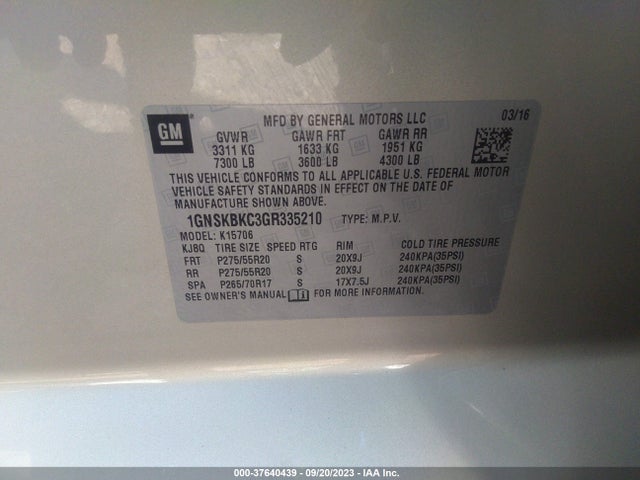 Chevrolet Tahoe Lt 2016 1GNSKBKC3GR335210 Image 9