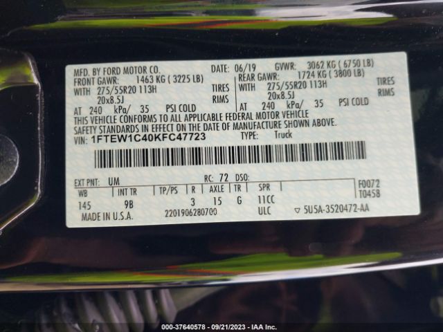 1FTEW1C40KFC47723 Ford F-150 Xl/xlt/lariat