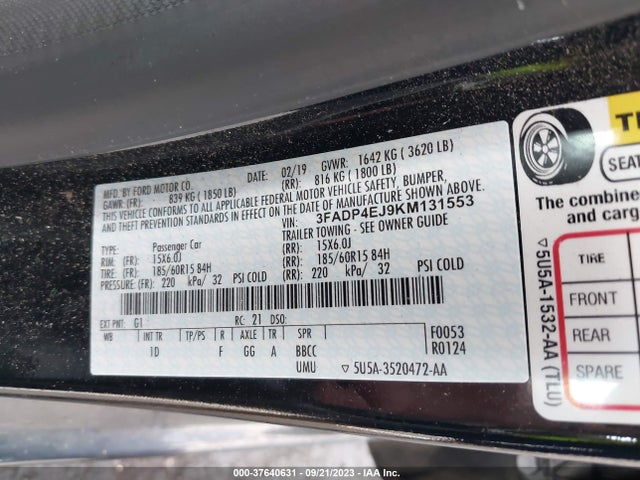 Ford FIESTA SE 2019 3FADP4EJ9KM131553 Image 9