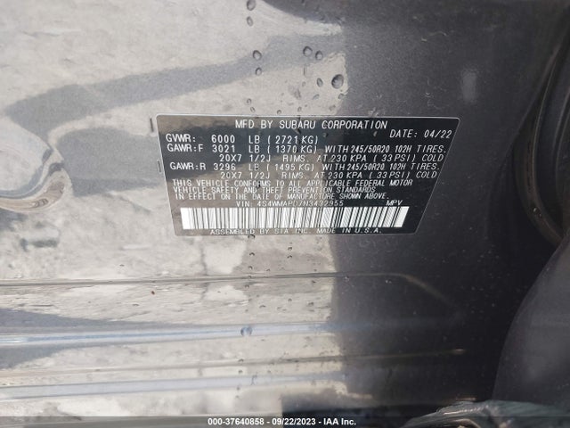 Subaru Ascent Limited 2022 4S4WMAPD7N3432955 Image 9