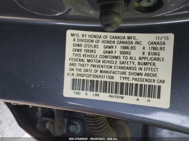 2016 HONDA CIVIC SEDAN LX VIN: 2HGFC2F50GH511506