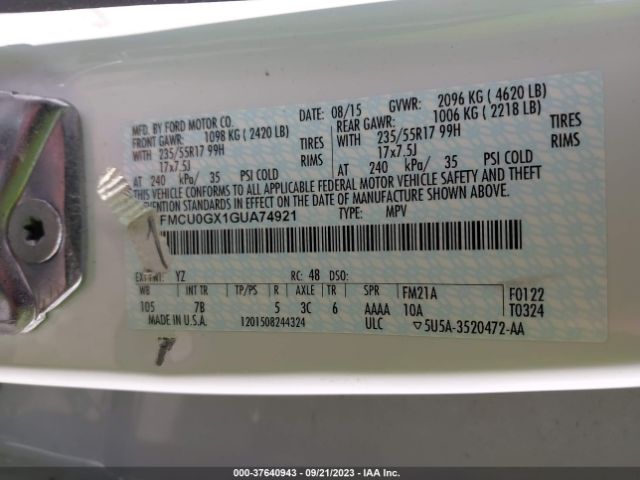 1FMCU0GX1GUA74921 Ford ESCAPE SE