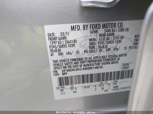 2011 FORD EDGE LIMITED VIN: 2FMDK3KC4BBB14830
