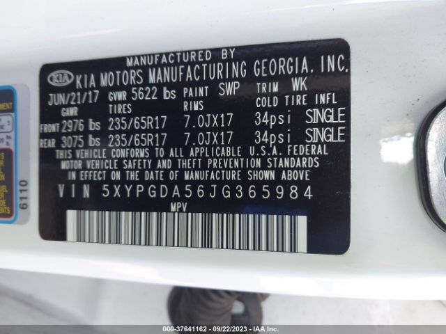 5XYPGDA56JG365984 KIA Sorento Lx V6