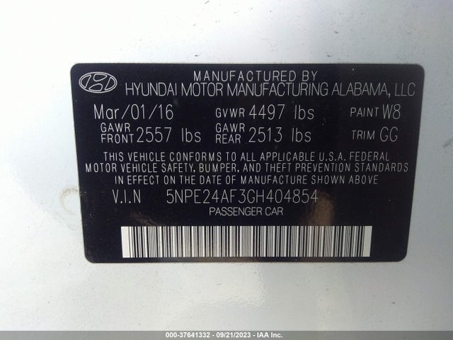 2016 HYUNDAI SONATA 2.4L SE VIN: 5NPE24AF3GH404854