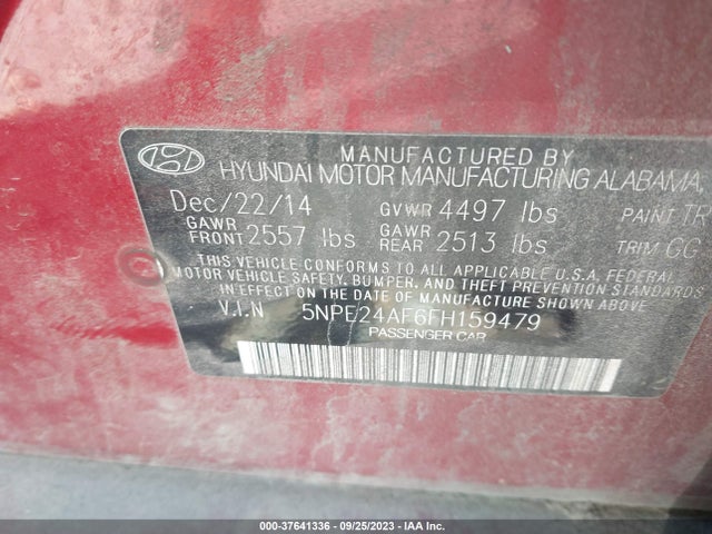 Hyundai SONATA SE 2015 5NPE24AF6FH159479 Image 9