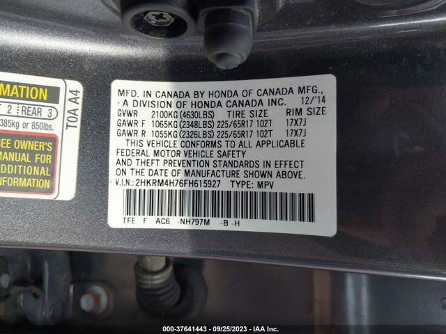 Honda Cr-v Ex-l 2015 2HKRM4H76FH615927 Image 9
