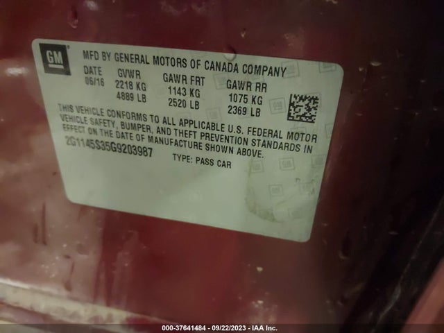 Chevrolet IMPALA LTZ 2016 2G1145S35G9203987 Image 9