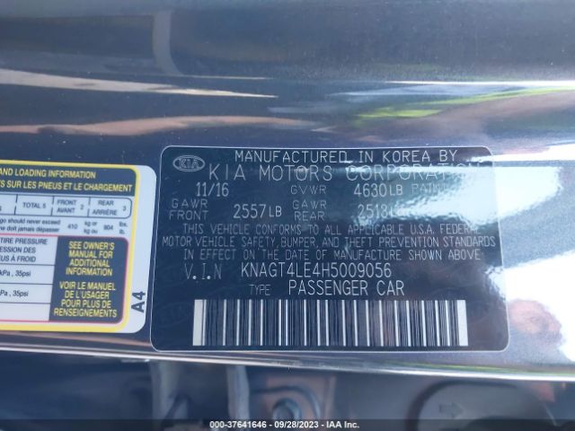KNAGT4LE4H5009056 KIA Optima Hybrid Base