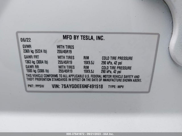7SAYGDEE6NF491518 Tesla Model Y Long Range