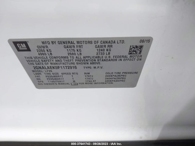 Chevrolet EQUINOX LS 2015 2GNALAEK9F1172916 Image 9