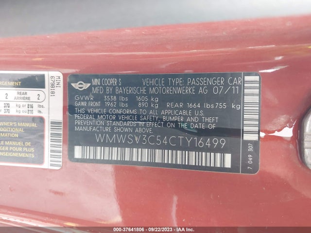 2012 MINI COOPER HARDTOP WMWSV3C54CTY16499 Photo 8
