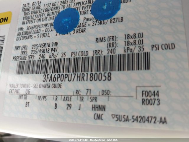 3FA6P0PU7HR180058 Ford Fusion Energi Se