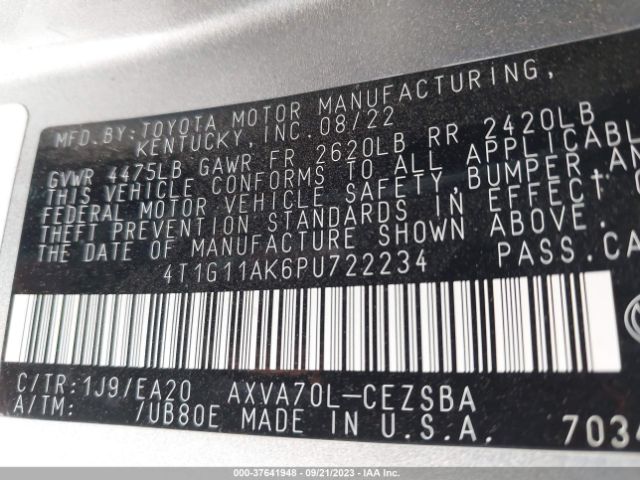 4T1G11AK6PU722234 Toyota Camry Se/se Nightshade