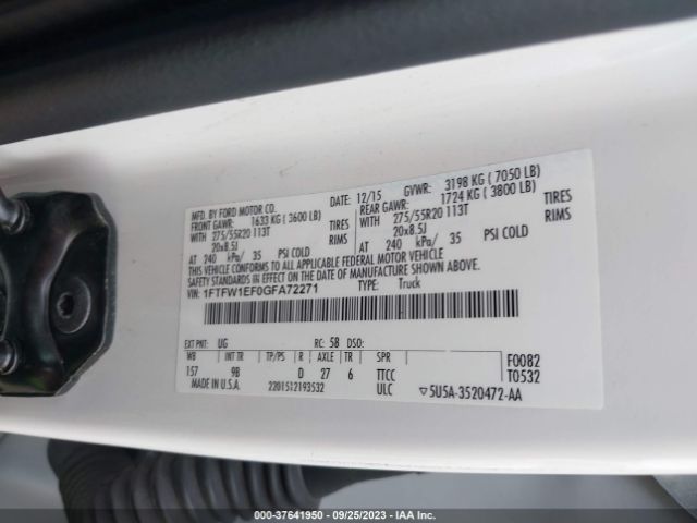 1FTFW1EF0GFA72271 Ford F-150 Xlt/xl/lariat/platinum