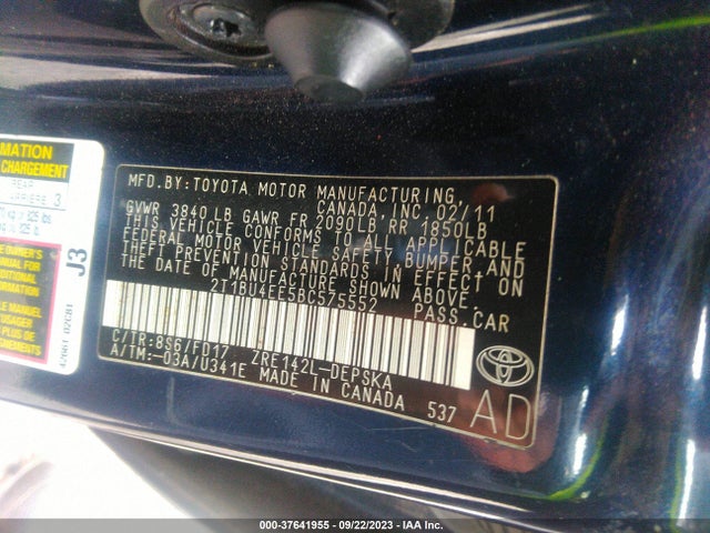 2011 TOYOTA COROLLA L/LE/S VIN: 2T1BU4EE5BC575552