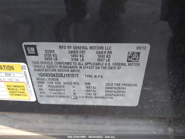 1GKKVSKD2EJ181517 GMC ACADIA SLT