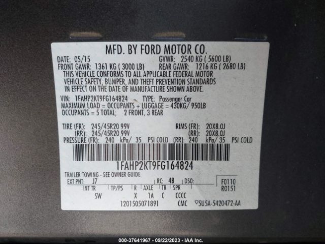 1FAHP2KT9FG164824 Ford TAURUS SHO
