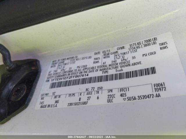 1FTEW1EF2FFB07614 Ford F-150 Xlt/xl/lariat/platinum