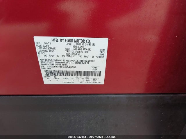 2016 FORD EXPLORER 1FM5K8F88GGA23566 Photo 8