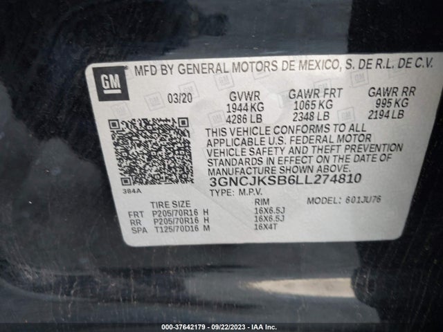 Chevrolet TRAX LS 2020 3GNCJKSB6LL274810 Image 9