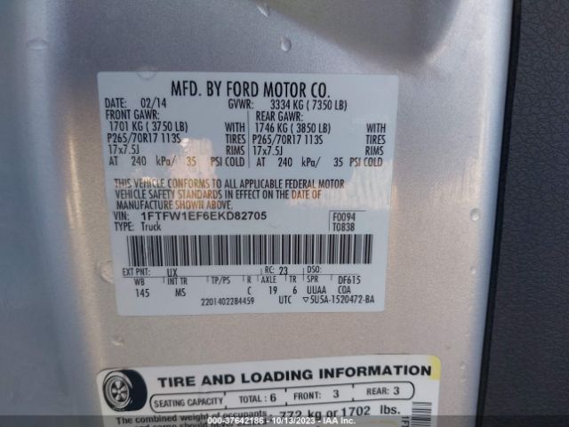 1FTFW1EF6EKD82705 Ford F-150 Xl/xlt/stx/fx4/lariat