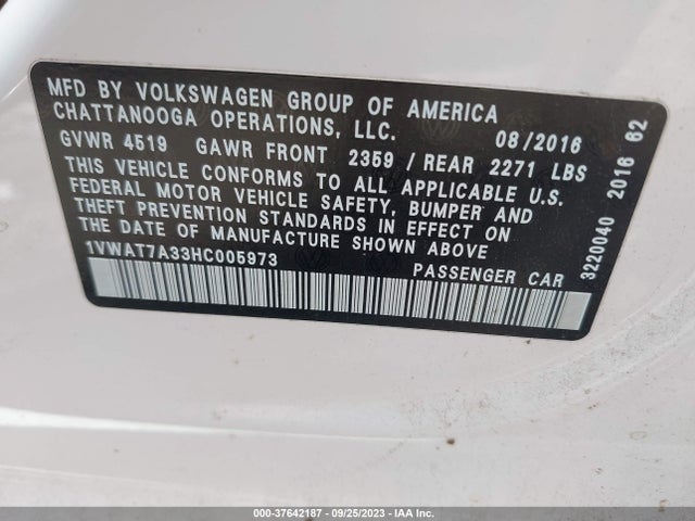 1VWAT7A33HC005973 Volkswagen Passat 1.8t S