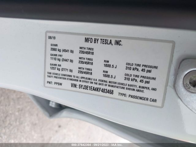 5YJ3E1EA4KF483468 Tesla Model 3 Range