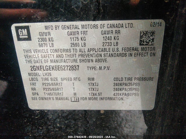 Chevrolet EQUINOX LT 2014 2GNFLGEK6E6272837 Image 9