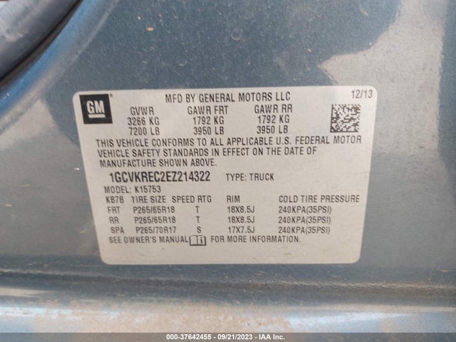 2014 CHEVROLET SILVERADO 1500 LT VIN: 1GCVKREC2EZ214322