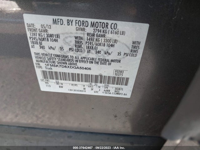 2013 FORD EXPLORER XLT VIN: 1FM5K7D8XDGA50406