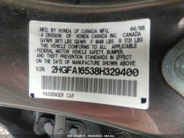 2008 HONDA CIVIC LX VIN: 2HGFA16538H329400