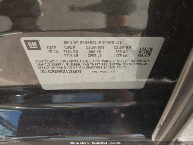 Chevrolet SONIC LT 2016 1G1JC5SH5G4123817 Image 9