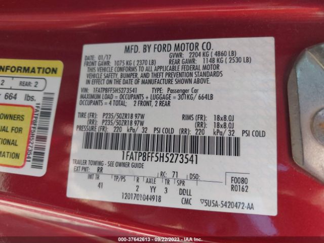 1FATP8FF5H5273541 Ford Mustang Gt Premium