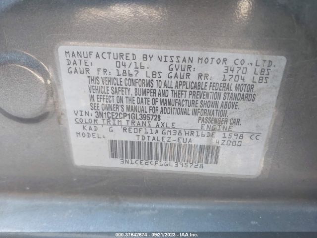 3N1CE2CP1GL395728 Nissan Versa Note S/s Plus/sv/sr/sl