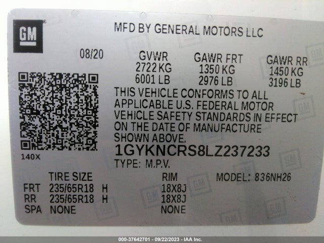 1GYKNCRS8LZ237233 Cadillac Xt5 Premium Luxury Fwd
