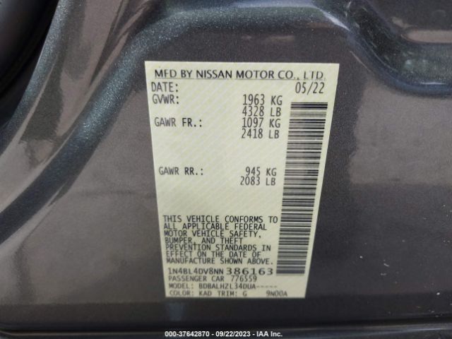 1N4BL4DV8NN386163 Nissan Altima 2.5 Sv