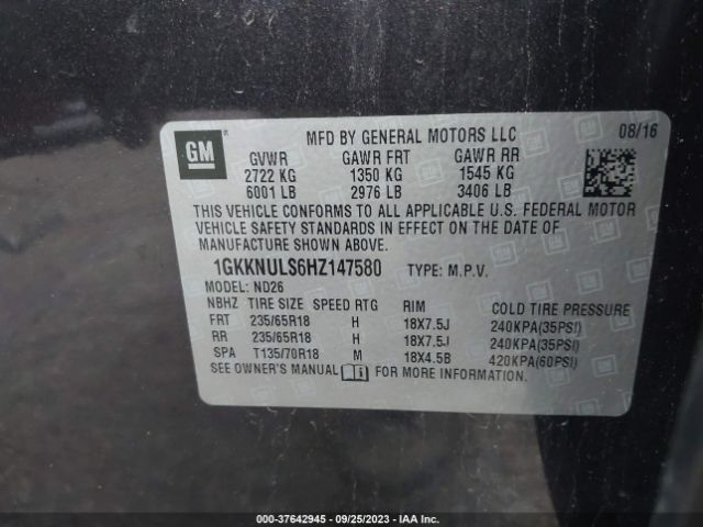 1GKKNULS6HZ147580 GMC ACADIA SLT