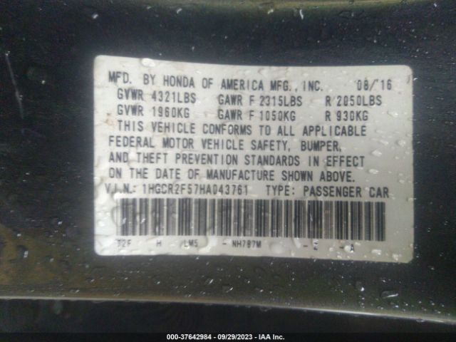 1HGCR2F57HA043761 Honda Accord Sedan Sport