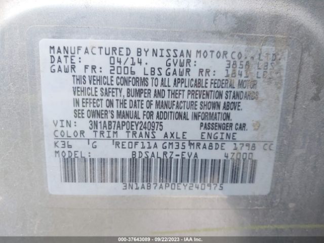 3N1AB7AP0EY240975 Nissan SENTRA SR