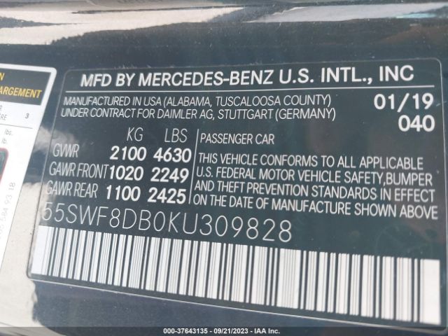 55SWF8DB0KU309828 Mercedes-Benz C-class C 300