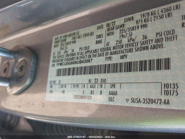 1FMCU0G66NUB43087 Ford ESCAPE SE