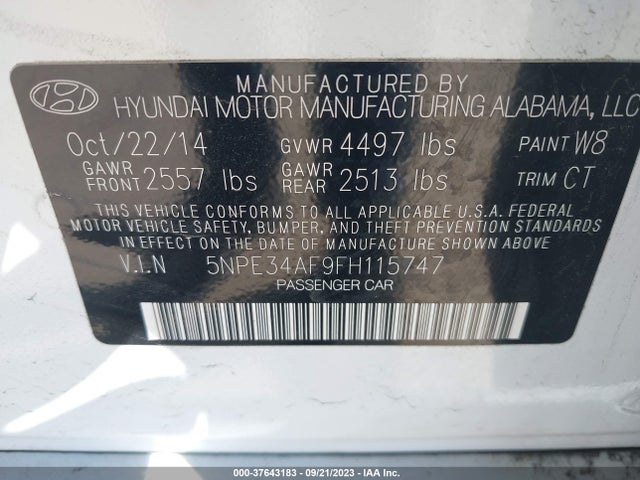 Hyundai Sonata 2.4l Limited 2015 5NPE34AF9FH115747 Image 9