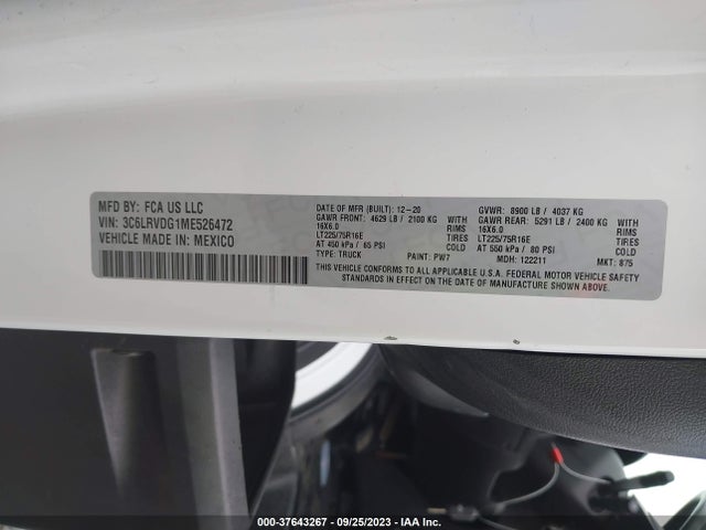RAM Promaster Cargo Van 2021 3C6LRVDG1ME526472 Image 9