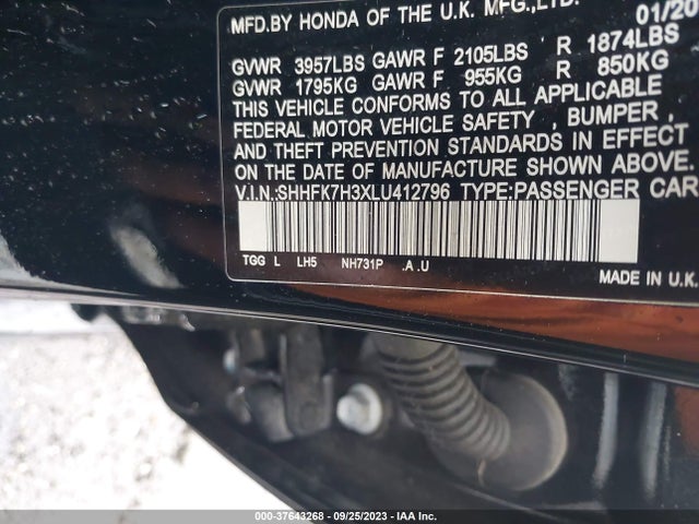 Honda Civic Hatchback Lx 2020 SHHFK7H3XLU412796 Image 9