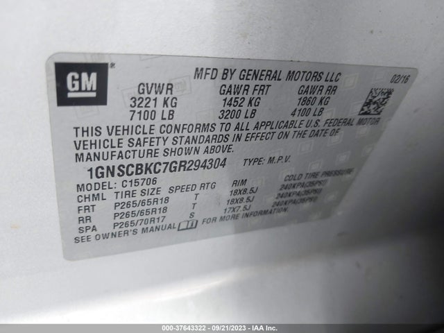 Chevrolet Tahoe Lt 2016 1GNSCBKC7GR294304 Image 9