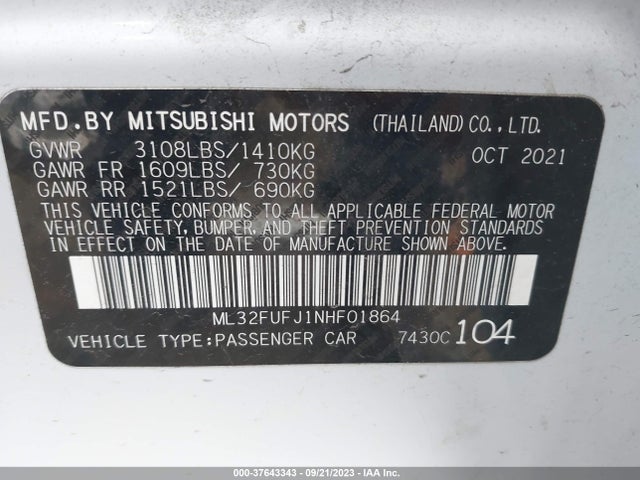 ML32FUFJ1NHF01864 Mitsubishi Mirage G4 Es/le/black Edition