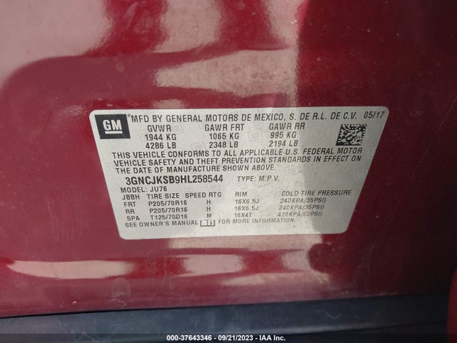 Chevrolet TRAX LS 2017 3GNCJKSB9HL258544 Image 9