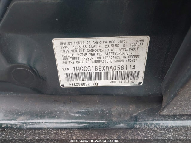 1998 HONDA ACCORD SDN EX VIN: 1HGCG165XWA056114