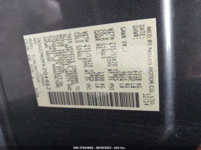 5N1AZ2MG9FN204462 Nissan Murano Platinum